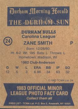 1983 TCMA Durham Bulls #24 Zane Smith Back