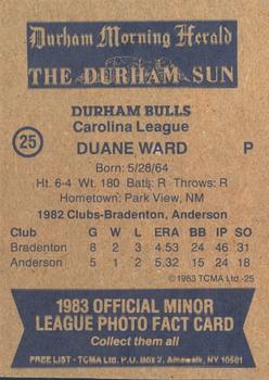 1983 TCMA Durham Bulls #25 Duane Ward Back