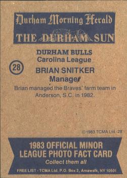 1983 TCMA Durham Bulls #28 Brian Snitker Back