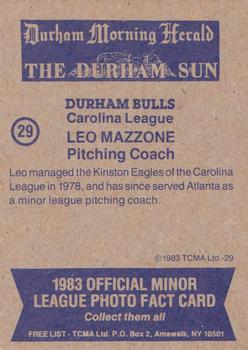 1983 TCMA Durham Bulls #29 Leo Mazzone Back