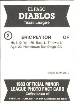 1983 TCMA El Paso Diablos #2 Eric Peyton Back