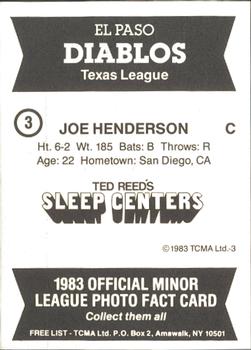 1983 TCMA El Paso Diablos #3 Joe Henderson Back