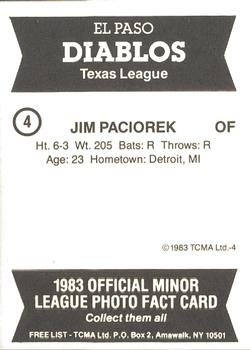1983 TCMA El Paso Diablos #4 Jim Paciorek Back