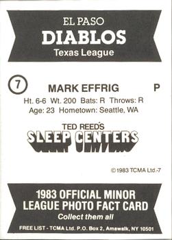 1983 TCMA El Paso Diablos #7 Mark Effrig Back