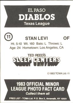 1983 TCMA El Paso Diablos #11 Stan Levi Back