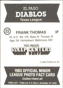 1983 TCMA El Paso Diablos #22 Frankie Thomas Back