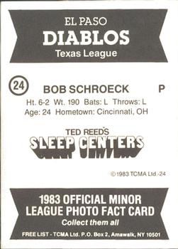 1983 TCMA El Paso Diablos #24 Bob Schroeck Back