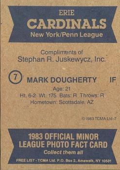 1983 TCMA Erie Cardinals #7 Mark Dougherty Back