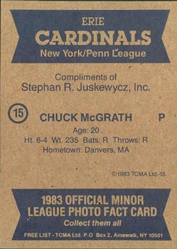 1983 TCMA Erie Cardinals #15 Chuck McGrath Back