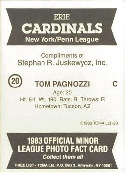1983 TCMA Erie Cardinals #20 Tom Pagnozzi Back