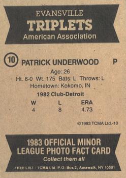 1983 TCMA Evansville Triplets #10 Patrick Underwood Back