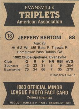1983 TCMA Evansville Triplets #13 Jeffery Bertoni Back