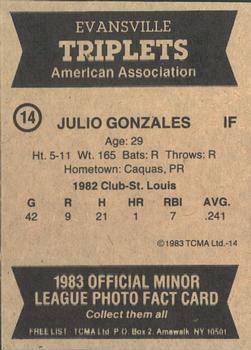 1983 TCMA Evansville Triplets #14 Julio Gonzalez Back