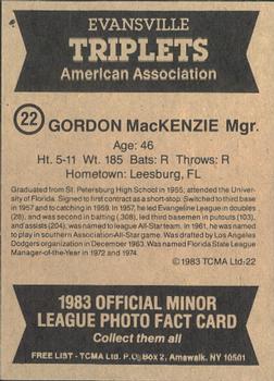 1983 TCMA Evansville Triplets #22 Gordon MacKenzie Back