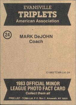 1983 TCMA Evansville Triplets #24 Mark DeJohn Back