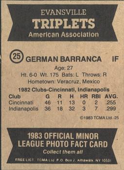 1983 TCMA Evansville Triplets #25 German Barranca Back