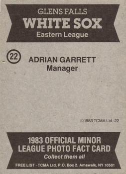 1983 TCMA Glen Falls White Sox #22 Adrian Garrett Back