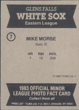 1983 TCMA Glen Falls White Sox #7 Mike Morse Back
