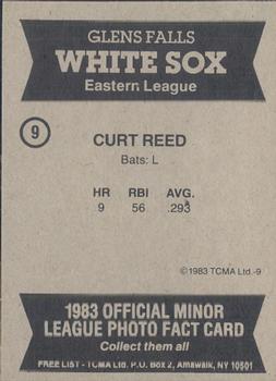 1983 TCMA Glen Falls White Sox #9 Curt Reed Back
