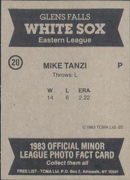 1983 TCMA Glen Falls White Sox #20 Mike Tanzi Back