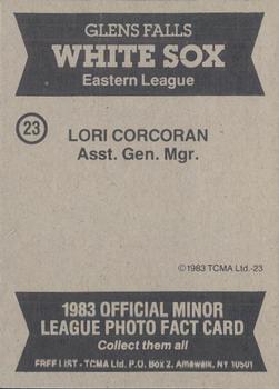 1983 TCMA Glen Falls White Sox #23 Lori Corcoran Back