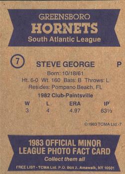 1983 TCMA Greensboro Hornets #7 Steve George Back