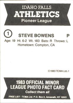 1983 TCMA Idaho Falls Athletics #1 Steve Bowens Back