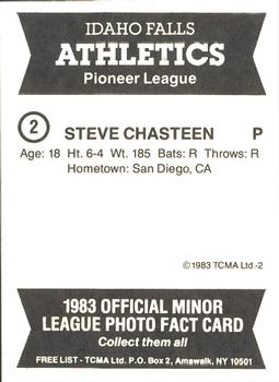 1983 TCMA Idaho Falls Athletics #2 Steve Chasteen Back