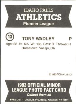 1983 TCMA Idaho Falls Athletics #13 Tony Wadley Back