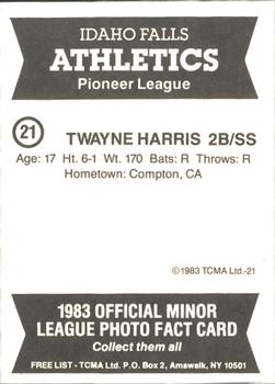 1983 TCMA Idaho Falls Athletics #21 Twayne Harris Back