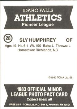 1983 TCMA Idaho Falls Athletics #28 Sly Humphrey Back