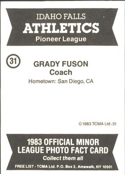 1983 TCMA Idaho Falls Athletics #31 Grady Fuson Back
