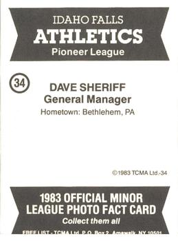 1983 TCMA Idaho Falls Athletics #34 Dave Sheriff Back
