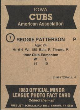 1983 TCMA Iowa Cubs #7 Reggie Patterson Back