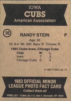 1983 TCMA Iowa Cubs #10 Randy Stein Back