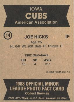 1983 TCMA Iowa Cubs #14 Joe Hicks Back