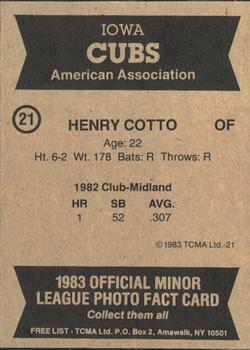 1983 TCMA Iowa Cubs #21 Henry Cotto Back