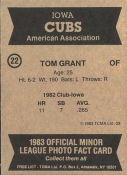 1983 TCMA Iowa Cubs #22 Tom Grant Back