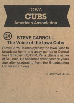1983 TCMA Iowa Cubs #24 Steve Carroll Back
