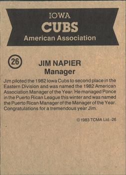 1983 TCMA Iowa Cubs #26 Jim Napier Back