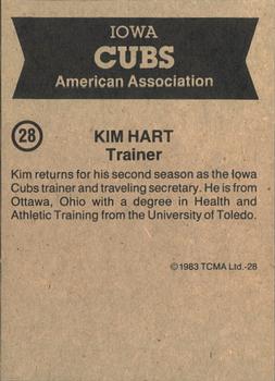1983 TCMA Iowa Cubs #28 Kim Hart Back