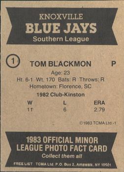 1983 TCMA Knoxville Blue Jays #1 Tom Blackmon Back