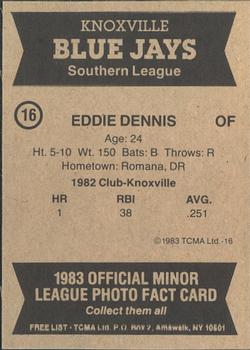 1983 TCMA Knoxville Blue Jays #16 Eddie Dennis Back