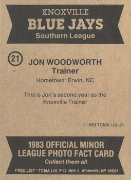 1983 TCMA Knoxville Blue Jays #21 John Woodworth Back