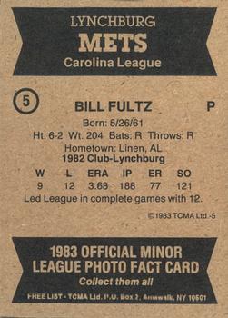 1983 TCMA Lynchburg Mets #5 Bill Fultz Back
