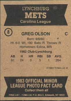 1983 TCMA Lynchburg Mets #8 Greg Olson Back