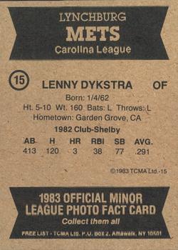 1983 TCMA Lynchburg Mets #15 Lenny Dykstra Back