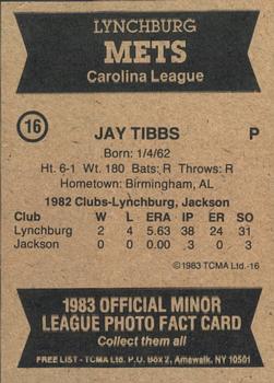 1983 TCMA Lynchburg Mets #16 Jay Tibbs Back