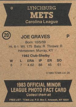 1983 TCMA Lynchburg Mets #20 Joe Graves Back