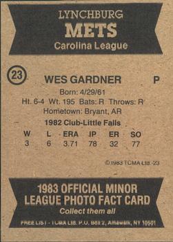 1983 TCMA Lynchburg Mets #23 Wes Gardner Back
